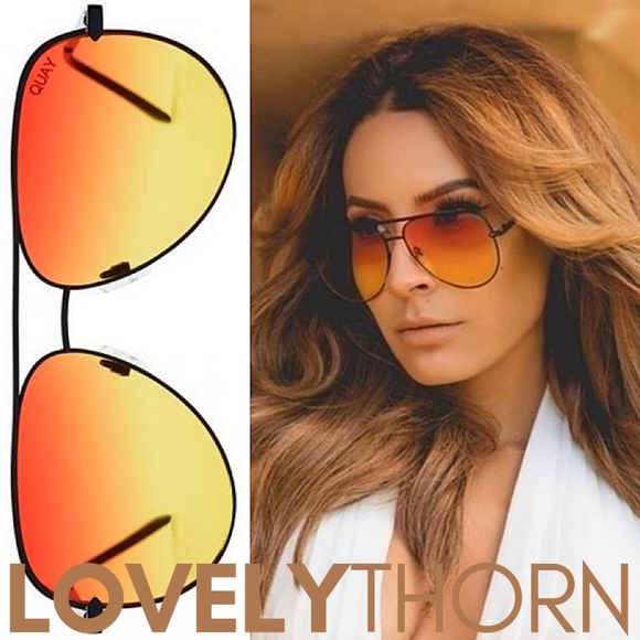 Quay Australia Accessories - QUAY // ltd ed desi collab oversize black frame orange yellow fade lens aviators